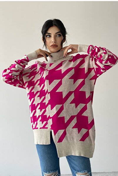 vuvutasarım Жіночий трикотажний светр з рибальським коміром, асиметричним кро...