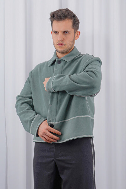 LoFiBuy Unisex Oversize Arka Fermuar Detaylı Kısa Kaşe Ceket – Pocket