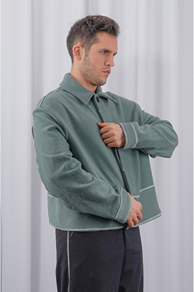 LoFiBuy Unisex Oversize Arka Fermuar Detaylı Kısa Kaşe Ceket – Pocket