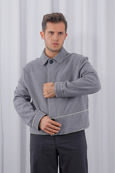 LoFiBuy Unisex Oversize Arka Fermuar Detaylı Kısa Kaşe Ceket – Pocket