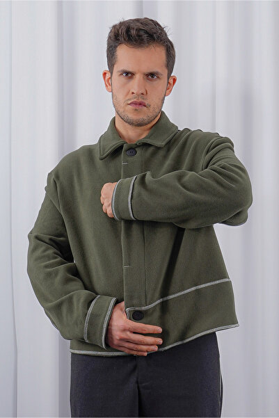 LoFiBuy Unisex Oversize Arka Fermuar Detaylı Kısa Kaşe Ceket – Pocket