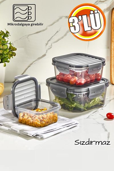 Şahane Pazar Microwaveable Storage Set of 3 with Leakproof Lock Mechanism FMA018600