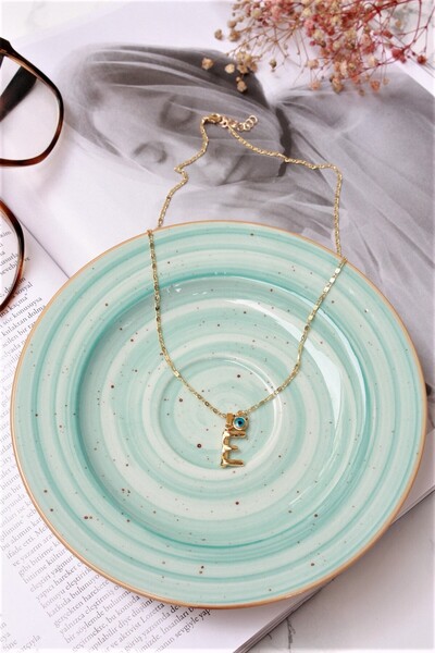 Neva GOLD KAPLAMA ARPA ZİNCİR NAZAR GÖZLÜ BAMBU HARF BİJUTERİ KOLYE