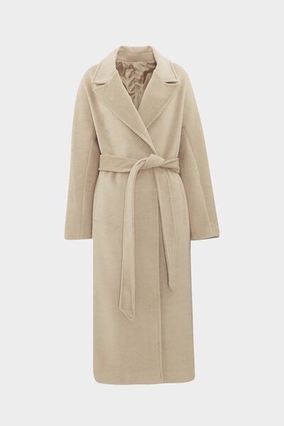 Açelya Okcu Premium Flaped Fleto Pocket Tied Maxi Wool Coat