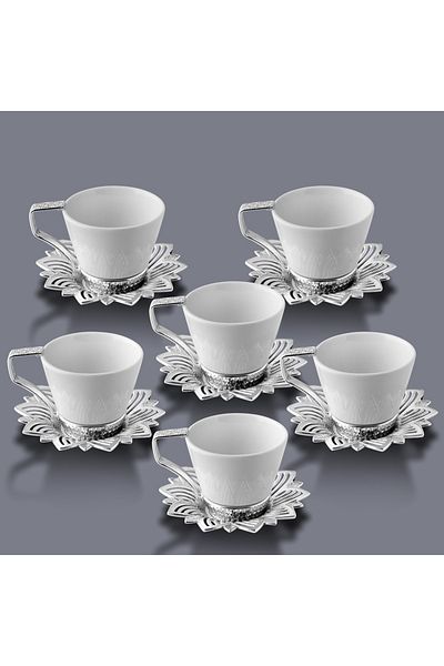 MOS'EV 12 Piece 6-Person Silver Metal Porcelain Coffee Set