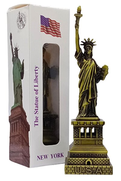 Dünyadan Hediyeler Vintage Metal USA Özgürlük Heykeli Biblo Antik Bronz 15 cm