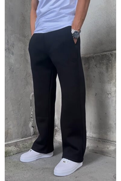 FİTGO Ανδρικό μαύρο εποχιακό παντελόνι φόρμας με 2 κλωστές