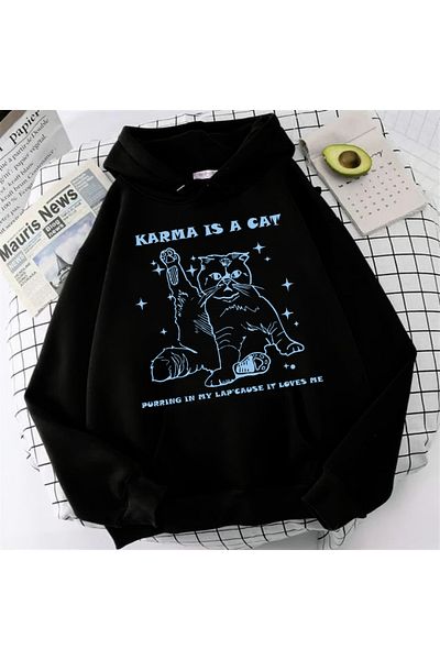Touz Karma Is Cat Unisex Oversize Hoodie