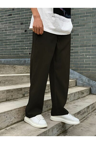 FİTGO Siyah Erkek Düz Paça Baggy Eşofman Altı