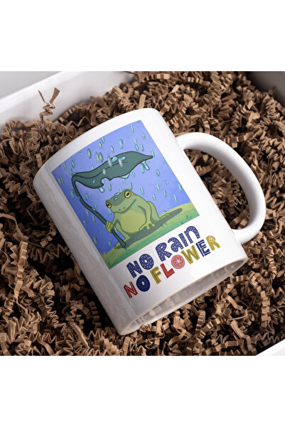 Wicopy No Rain No Flower Kurbağalı Hediye Özel Gün Kupa