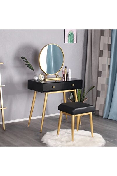 larissa design Makyaj Masası Ve Puf Siyah(AYNA HARİÇ)