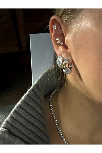 Finery by Nerrs Gold detaylı zirkon taşlı oval küpe