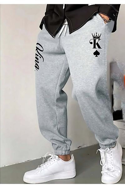Pisa Art pantaloni de trening gri cu rege scris