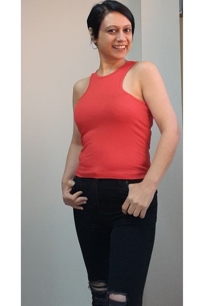 Mertcan Butik Red cut out front and back window detailed combed cotton Viscose T-shirt