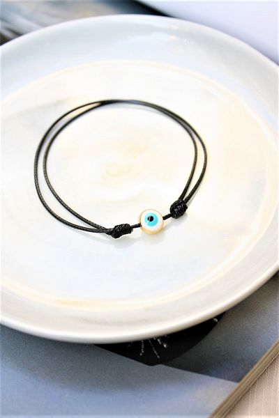 Neva BLACK STRING WITH WHITE MINIES EVIL EYE BRACELET