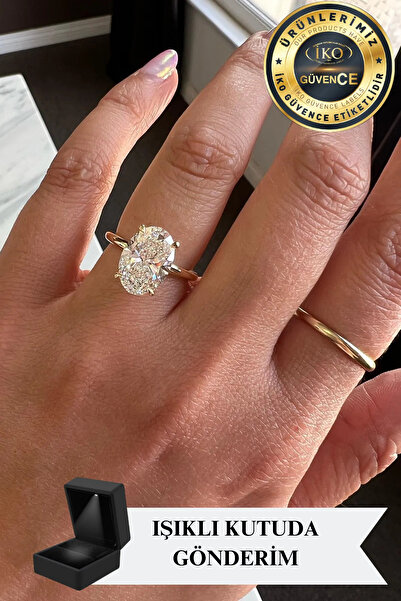 Crystal Diamond Zirconia 3 karat oval tektaş ve alyans yüzük