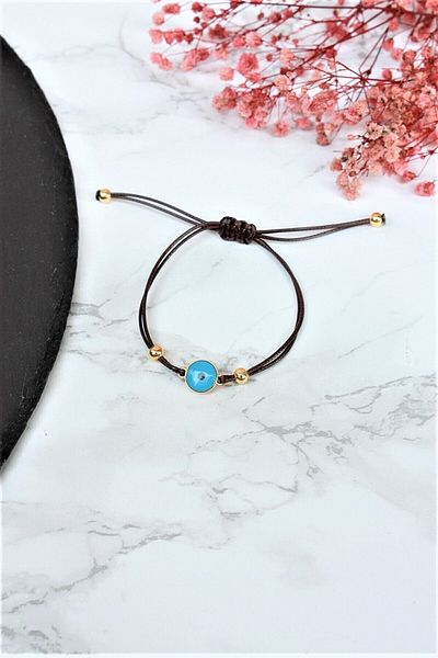 Neva BROWN STRING BLUE MINELI EVIL EYE BIGUTER BRACELET
