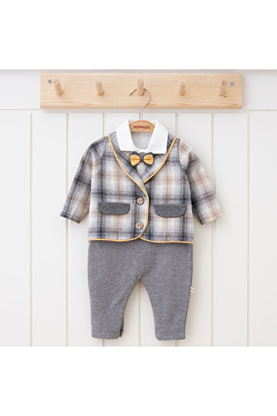DIDuStore Papyon ve Ekose Ceket Detaylı Şık Erkek Bebek Tulumu