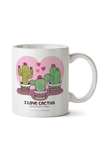 ART HEDİYE كوب مطبوع عليه عبارة "I Love Cactus" على الوجهين