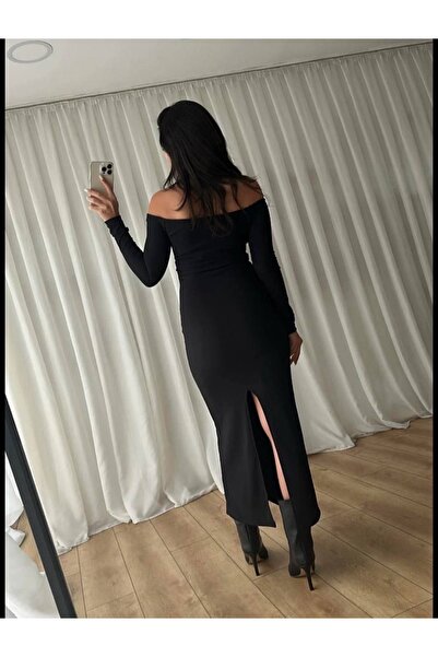 Fiori Μαύρο φόρεμα με λαιμόκοψη με λεπτομέρεια με σκίσιμο