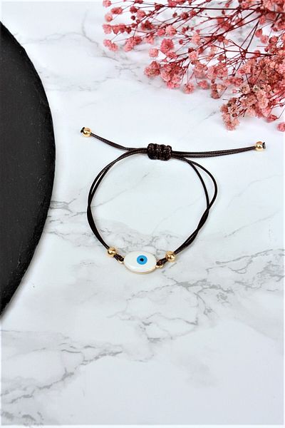 Neva BROWN STRING WITH WHITE MINIES EVIL EYE BIGUTER BRACELET