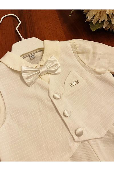 Babydola baby boy romper with bow tie and vest for special occasion linen fabric 100% cotton