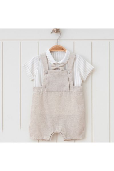 DIDuStore Stylishly Designed Linen Baby Boy Undershirt and Striped Shirt Set