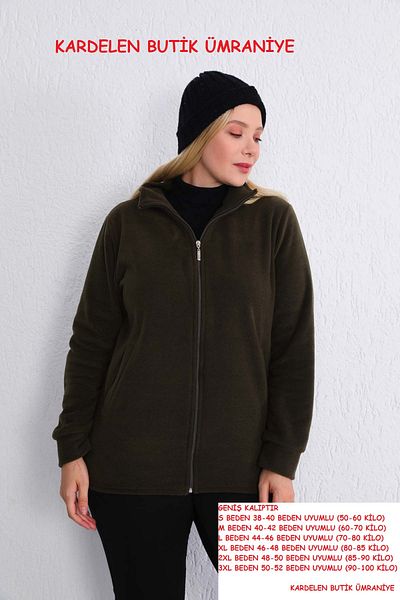 Kardelen Butik Ümraniye Zippered Fleece Khaki Green Jacket