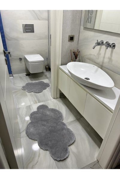 vescarpet station Laser Cut Plush 2-Piece Cloud White Bath Mat Set (60 X 100) - (50 X 60)