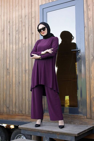 Aşkı Endam Large Size Melda Sandy Double Set Plum