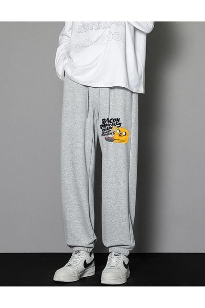 Touz 3BROs Unisex Grey Sweatpants - Bacon Pancake Printed