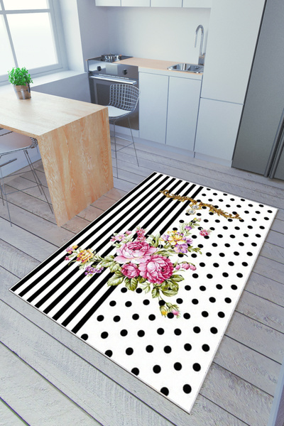 10 Post Online Mutfak Halısı Beyaz Pembe Yolluk Kaymaz Yuvarlak Oval Kesme In...