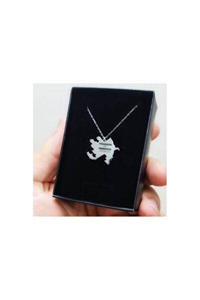 Gökdeniz 925 Azerbaycan Haritası Gümüş Hediyelik Unisex Kolye