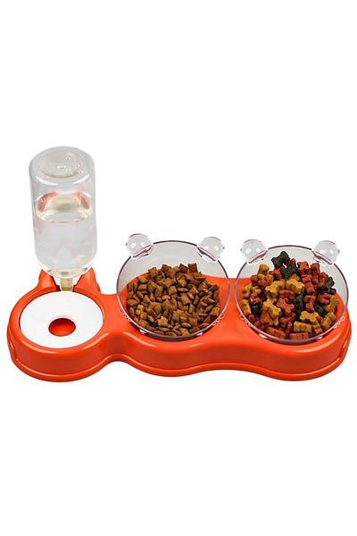 Glipet 500 ml Double Chamber Feeding and Water Container - Set of 3 36*21*16 Cm