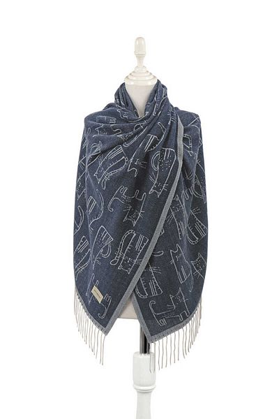 Bursa İpek Petrol Blue Cat Pattern Winter Shawl