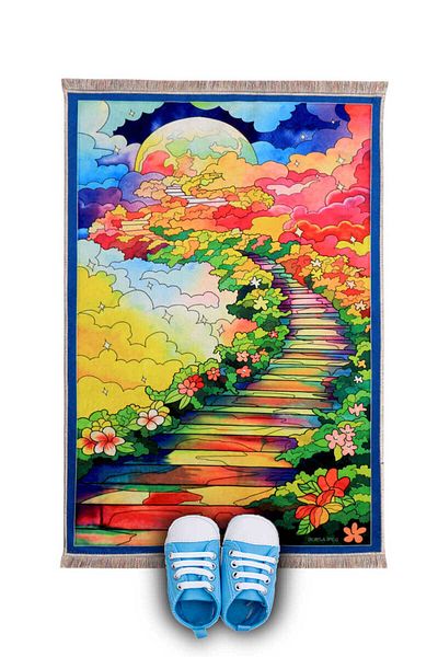 Bursa İpek Blue Sky Velvet Children's Prayer Mat and Play Mat