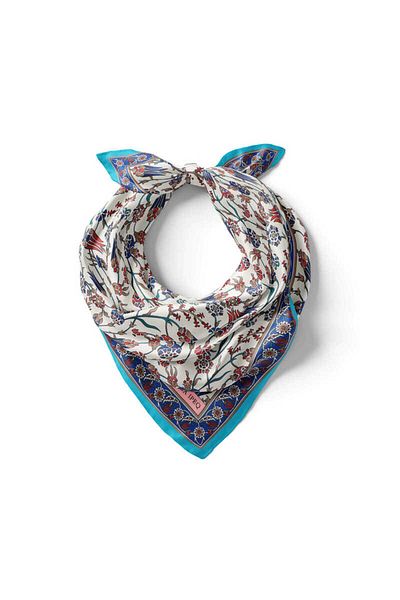 Bursa İpek Turquoise Tulip Pattern Silky Handkerchief