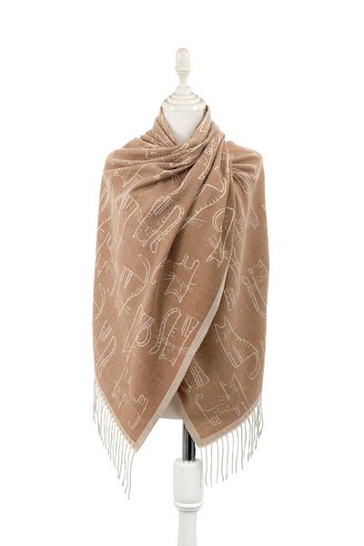 Bursa İpek Milk Coffee Cat Pattern Winter Shawl