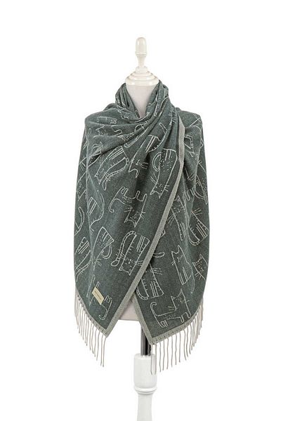 Bursa İpek Green Cat Pattern Winter Shawl