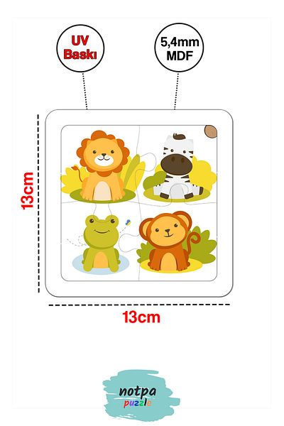 kutuTR NOTPA Kids Educational and Learning 4 Pieces Wooden Colorful Jigsaw Puzzle Lion, Frog