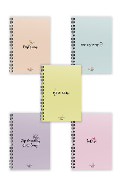 Harikalar Ofisi İngilizce Motivasyon Kapaklı 5'li Çizgili Defter Seti