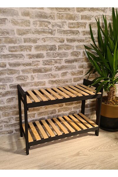 EGN WOODS Dekoratif Ahşap 2' li Ayakkabılık, Antre Hol, Düzenleyici Çok Amaçlı Raf, Çiçeklik 40x60x25