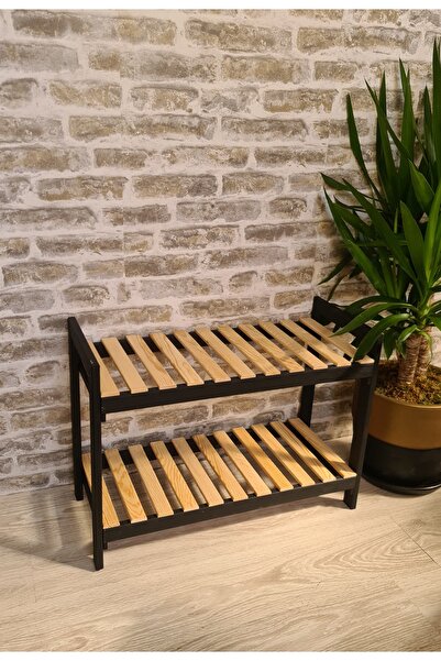 EGN WOODS Dekoratif Ahşap 2' li Ayakkabılık, Antre Hol, Düzenleyici Çok Amaçlı Raf, Çiçeklik 40x60x25