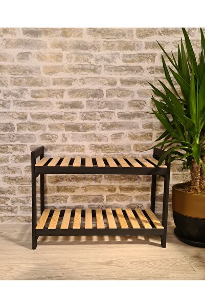 EGN WOODS Dekoratif Ahşap 2' li Ayakkabılık, Antre Hol, Düzenleyici Çok Amaçlı Raf, Çiçeklik 40x60x25