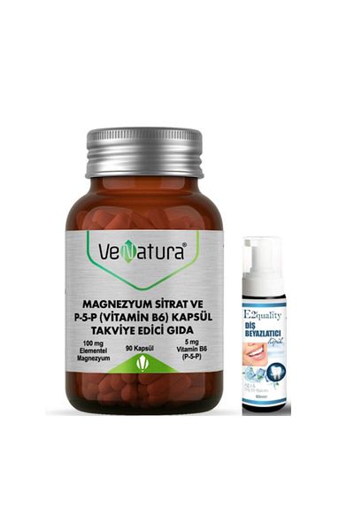 VeNatura Magnesium Citrate and P5P (Vitamin B6) 90 Capsules + Teeth Whitening Foam