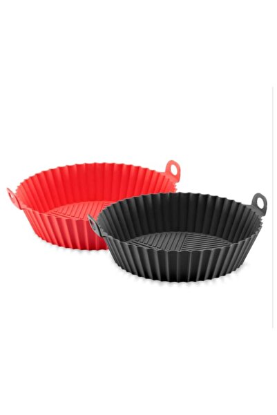 KORKMAZ Airfryer Silicone Cooking Bowl 2 pieces (1 red, 1 black)