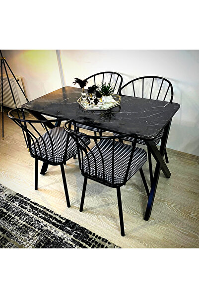 Lady Wood x ayak siyah mermer masa + ay sandalye füme