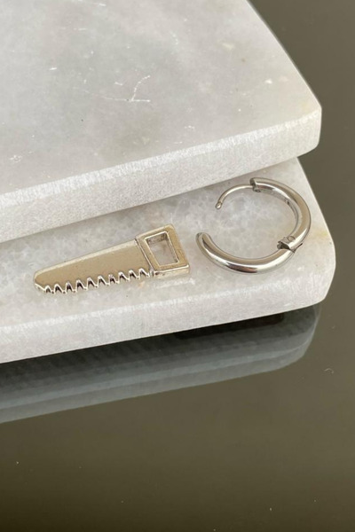 Jaida Moda Unisex 316l Surgical Steel Dangle Chainsaw Figure Hoop Earrings