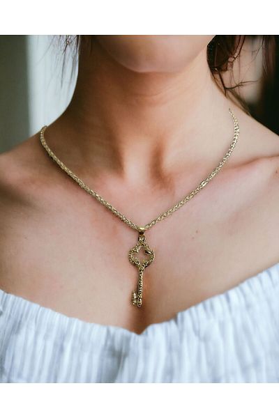 Mixperi Zircon Stone Yellow Chain Key Model Necklace Key Pattern Necklace