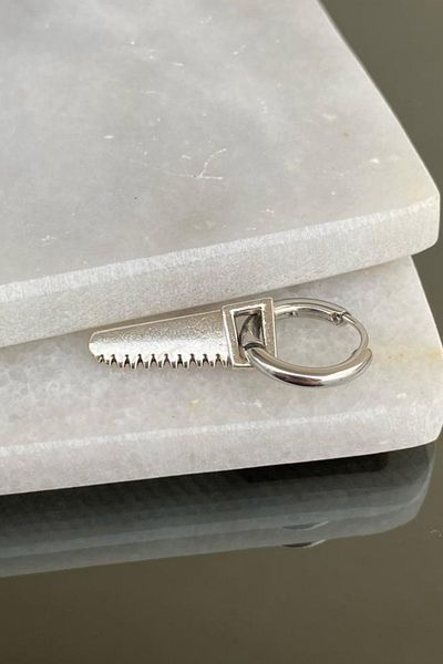 Jaida Moda Unisex 316l Surgical Steel Dangle Chainsaw Figure Hoop Earrings